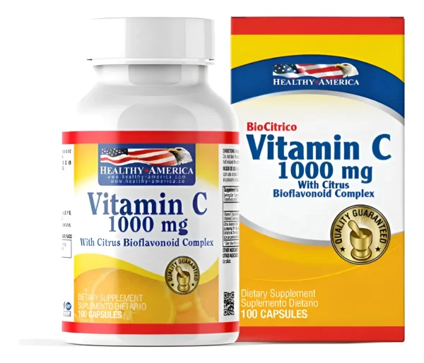 vitamina c 1000 mg + bioflavonoides healthy america – 100 cápsulas
